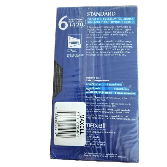 Maxell 4 PACK T-120 6 Hour Blank VHS Video Cassette Tapes - Picture 3 of 4